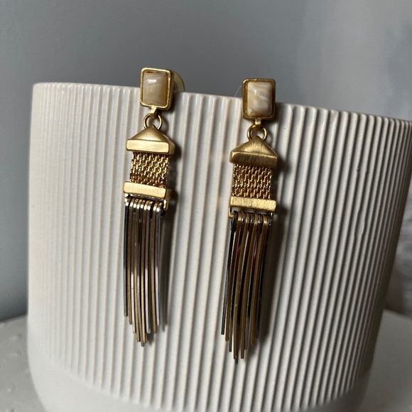 Vince Camuto mixed-metals pierced earrings, brushed gold & silver. - Picture 2 of 13